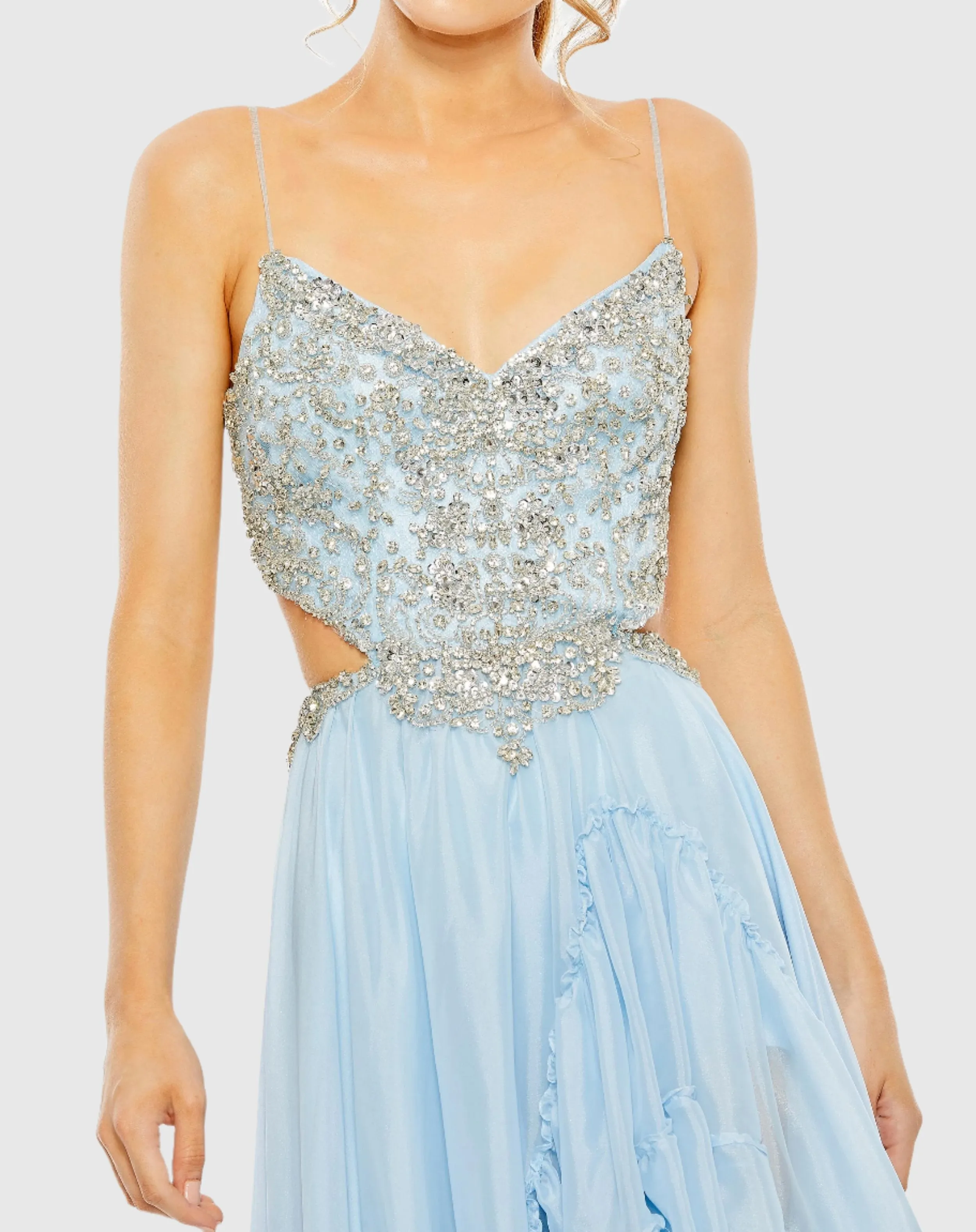 Embellished Cut Out Open Back High Low Gown - FINAL SALE