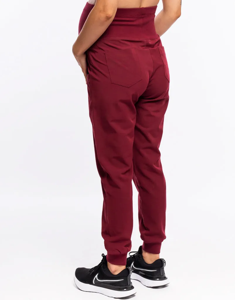 Essential Maternity Jogger Scrub Pants - Cordorvan Red