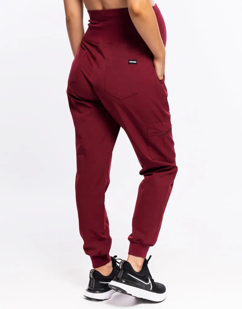 Essential Maternity Jogger Scrub Pants - Cordorvan Red