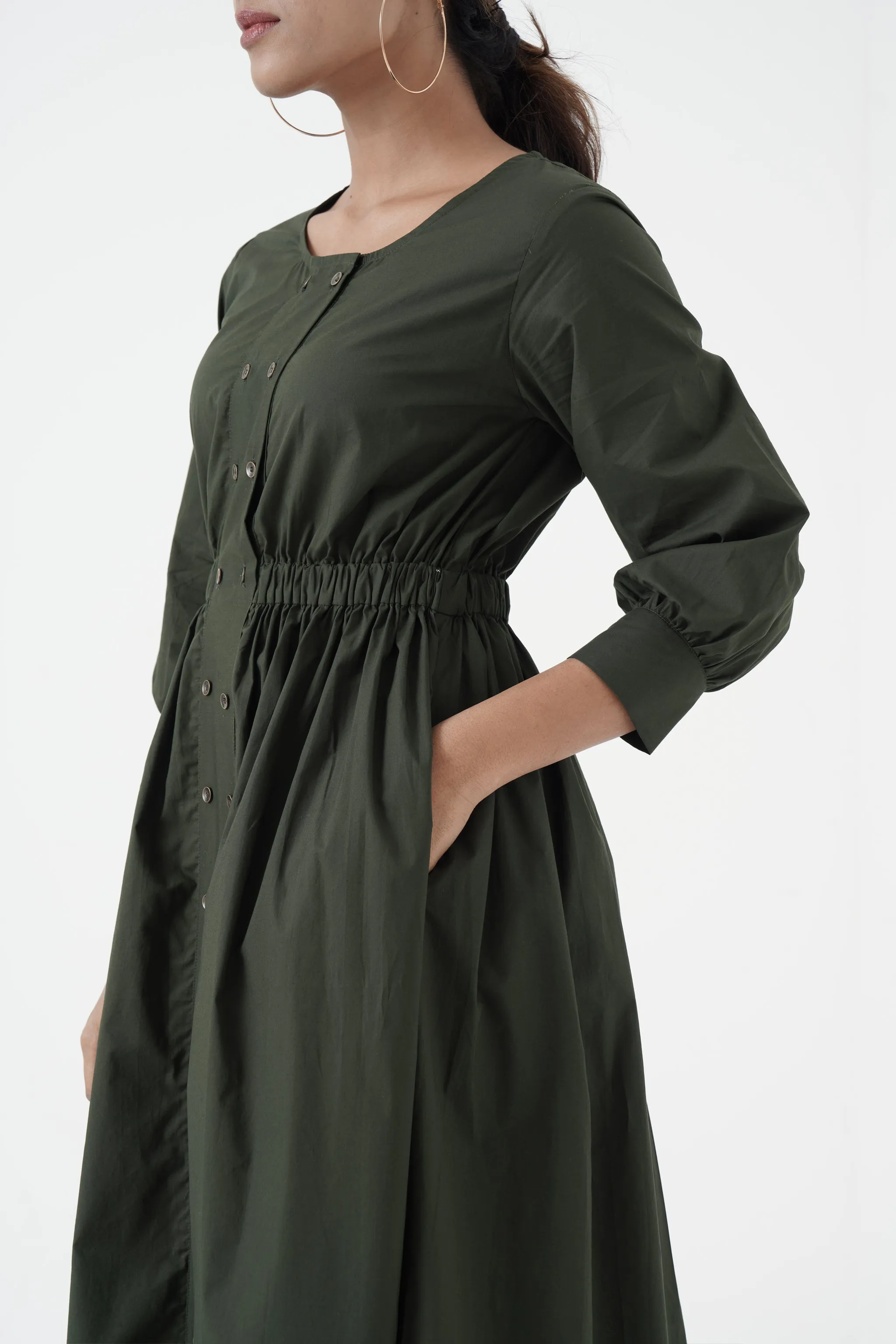 Euphoric - Double button placket dress - Green