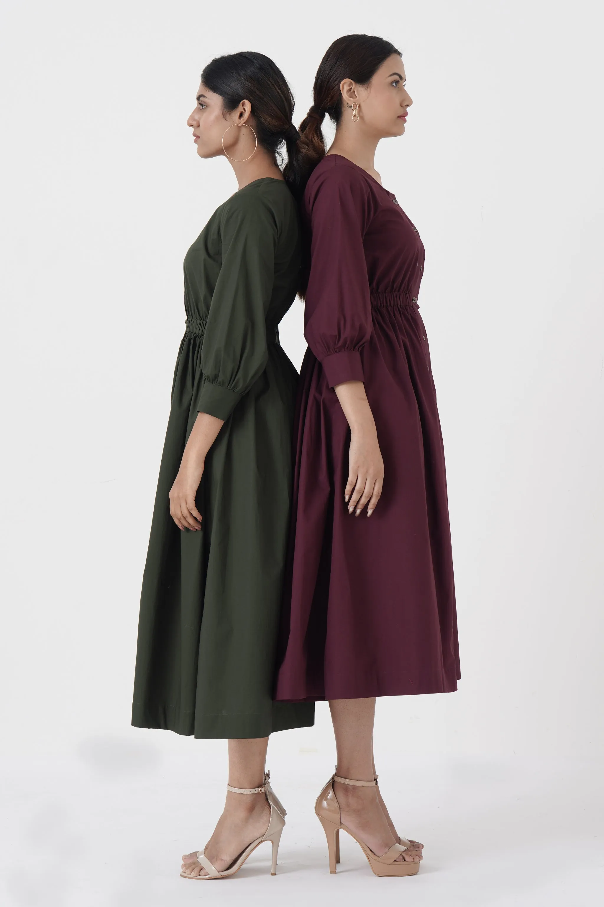 Euphoric - Double button placket dress - Green