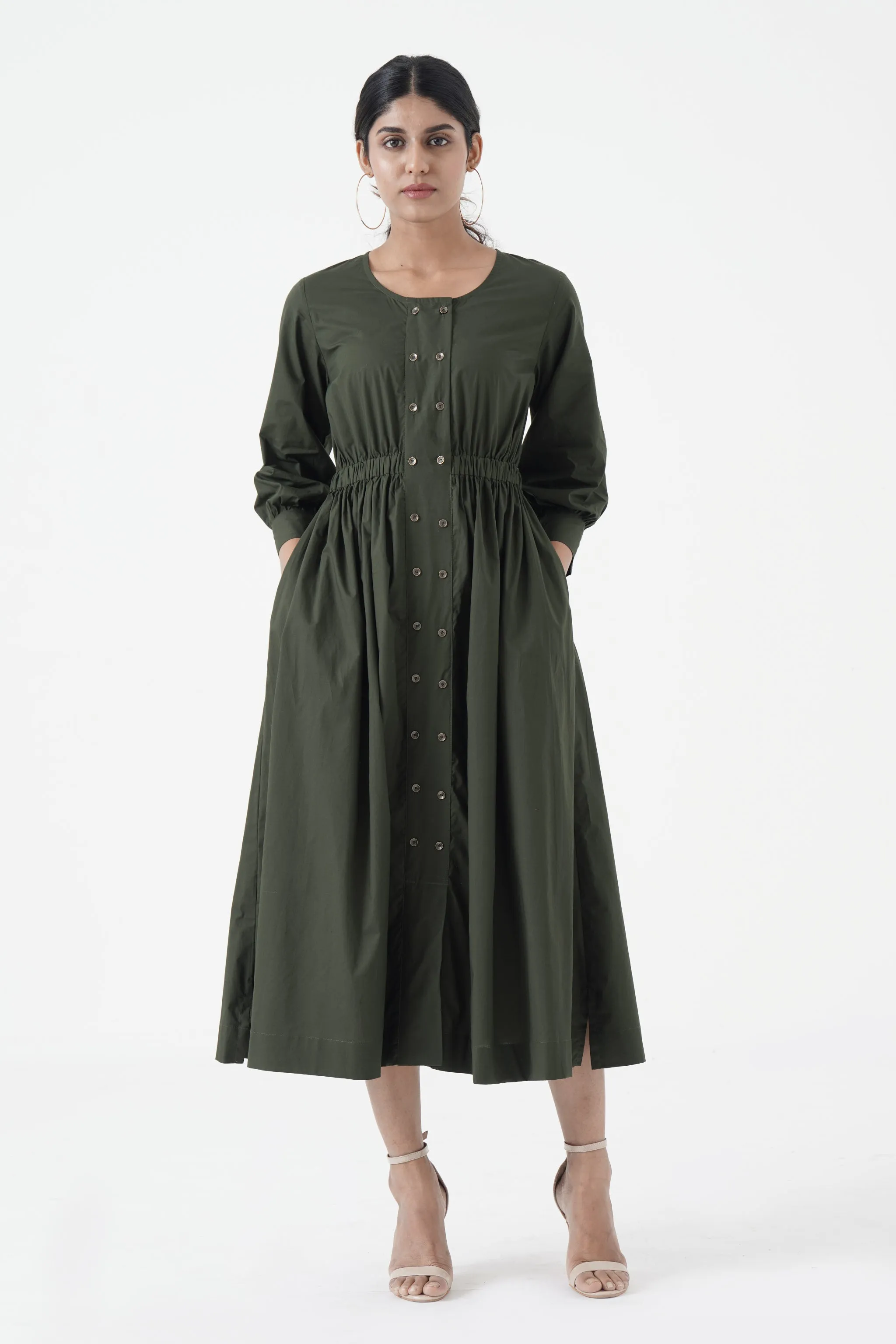 Euphoric - Double button placket dress - Green