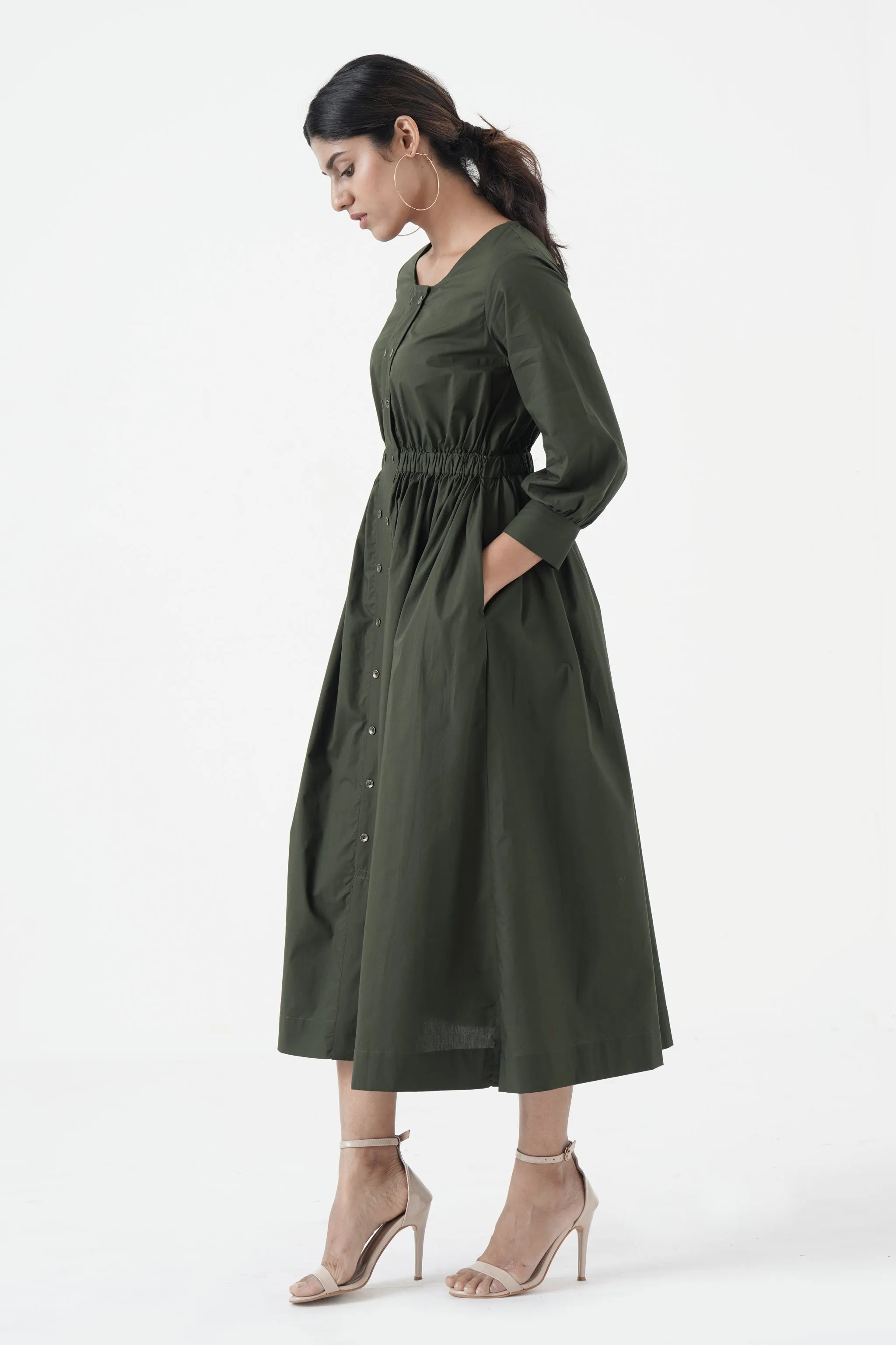 Euphoric - Double button placket dress - Green