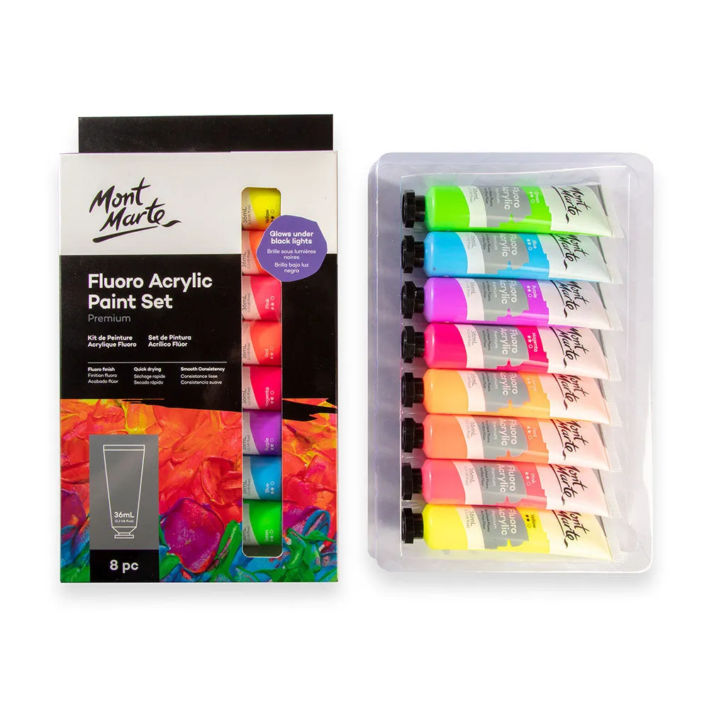 Fluoro Acrylic Paint Set Premium 8pc x 36ml (1.2 US fl.oz)