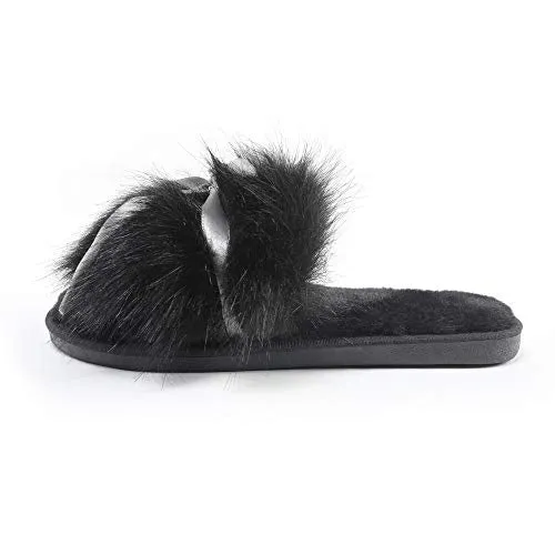 Fur Story Women's Faux Fur Slippers Soft Flat Slide Sandals Indoor Outdoor