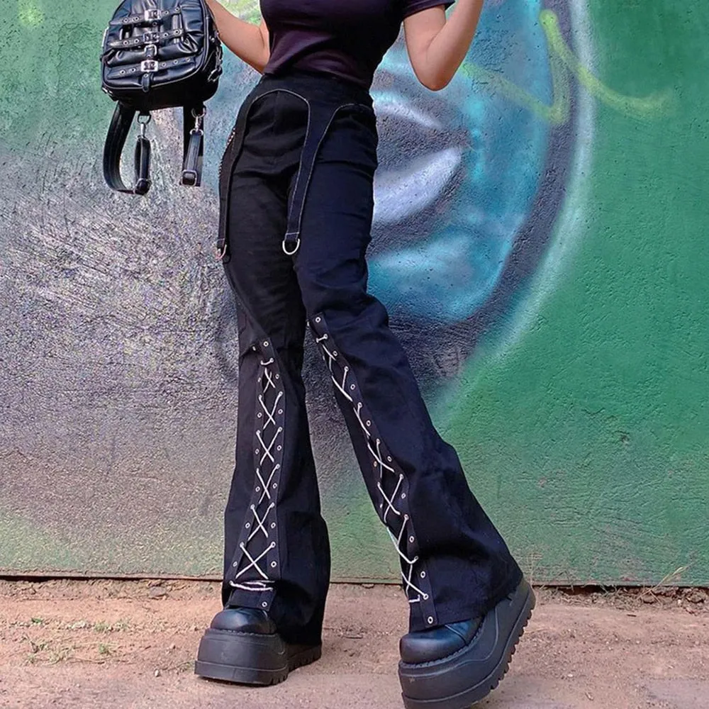 Gothic Emo Alt Cargo Pants Techwear Hippie Baggy Jeans Mom Goth Punk Black Denim Trousers