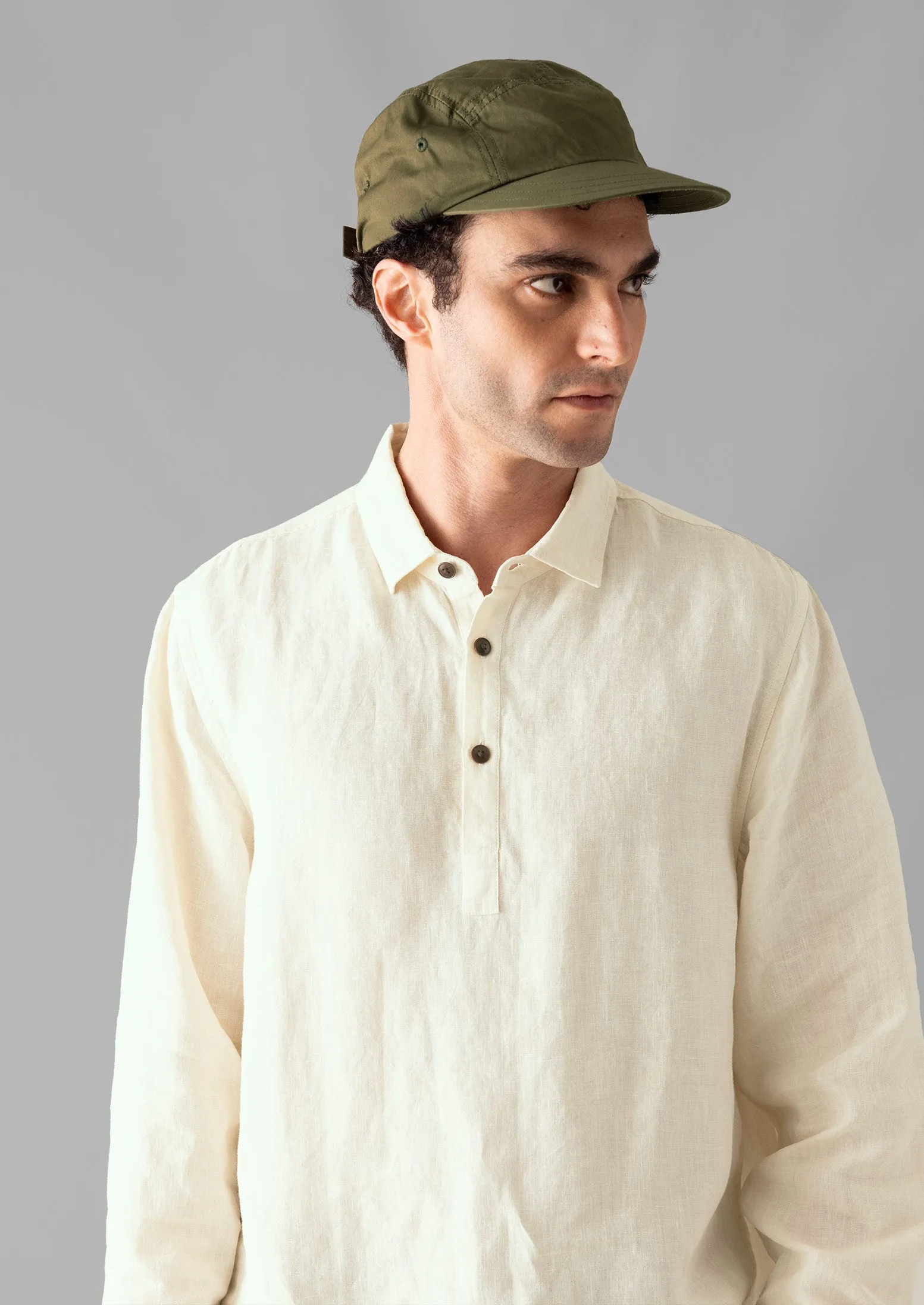 Half Placket Linen Shirt | Parchment