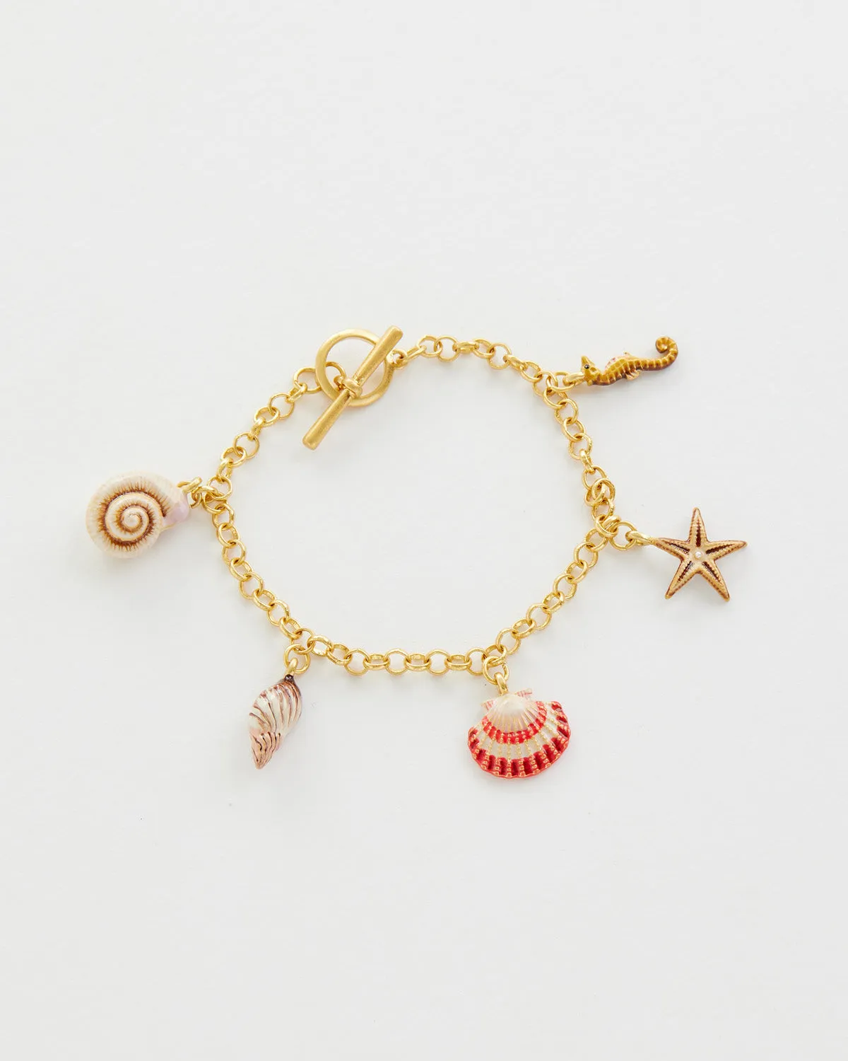 Hand Painted Shell Worn Gold Charm Bracelet