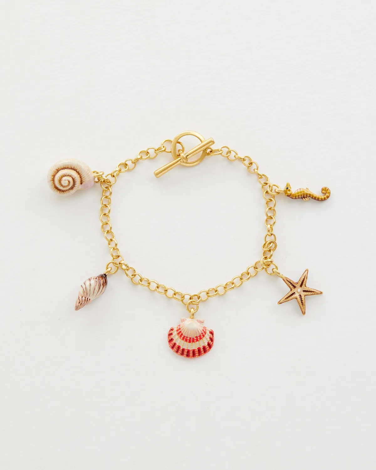 Hand Painted Shell Worn Gold Charm Bracelet