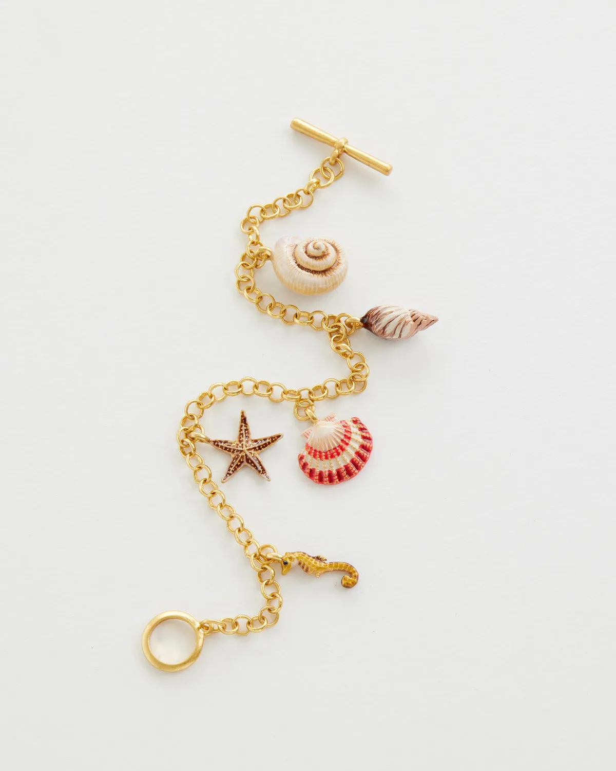 Hand Painted Shell Worn Gold Charm Bracelet