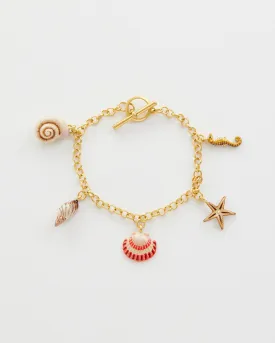 Hand Painted Shell Worn Gold Charm Bracelet