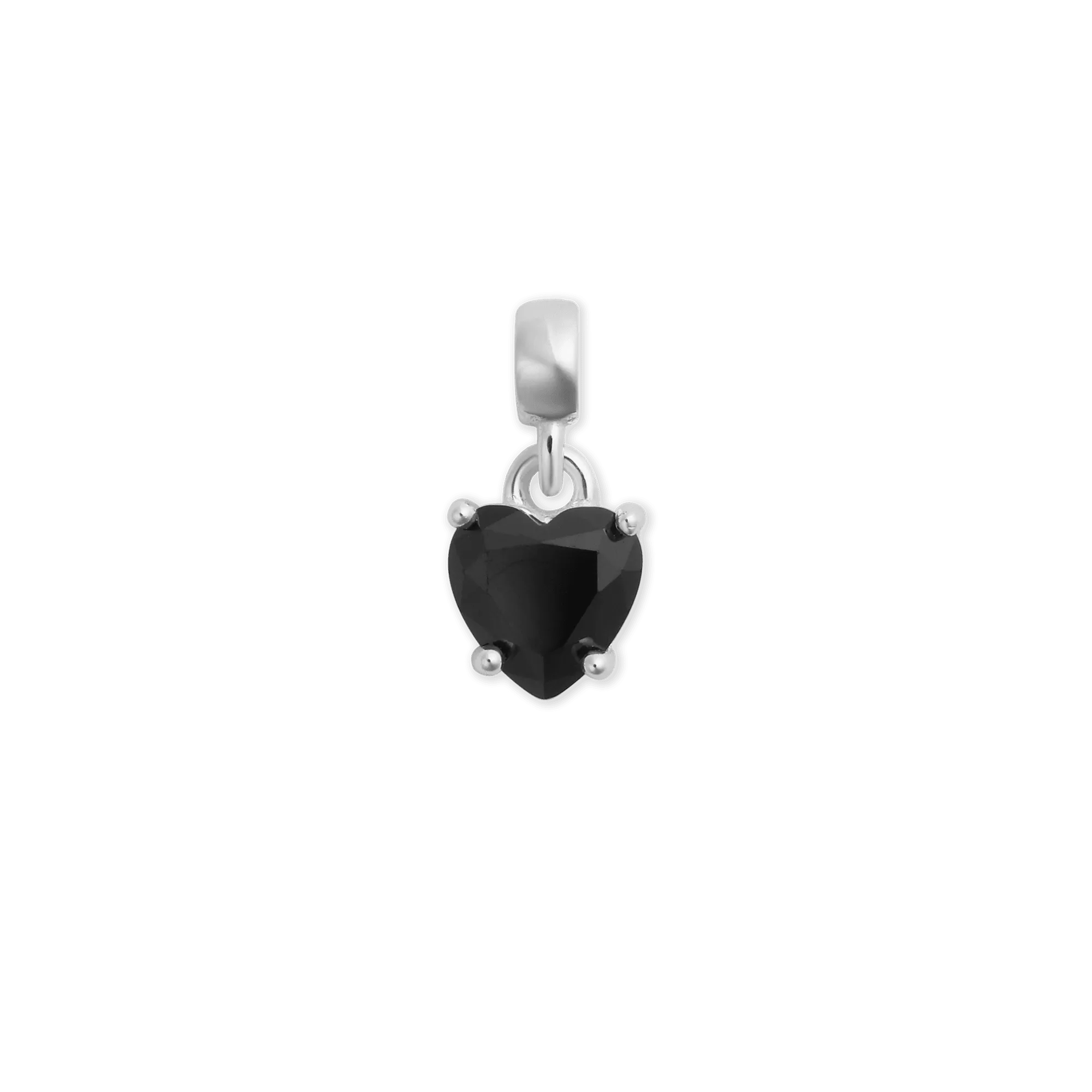 Heart Black Crystal Charm Silver