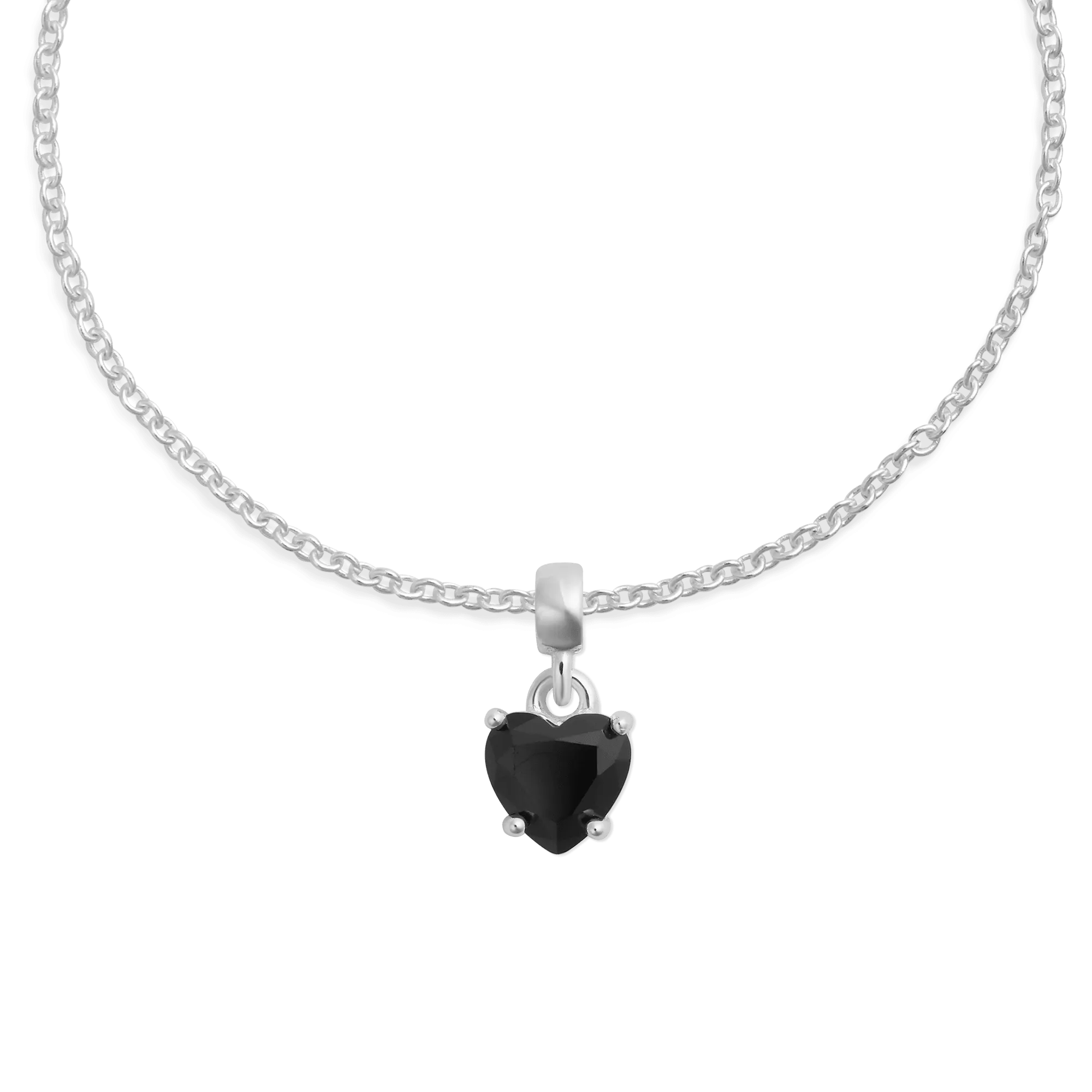 Heart Black Crystal Charm Silver