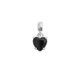 Heart Black Crystal Charm Silver