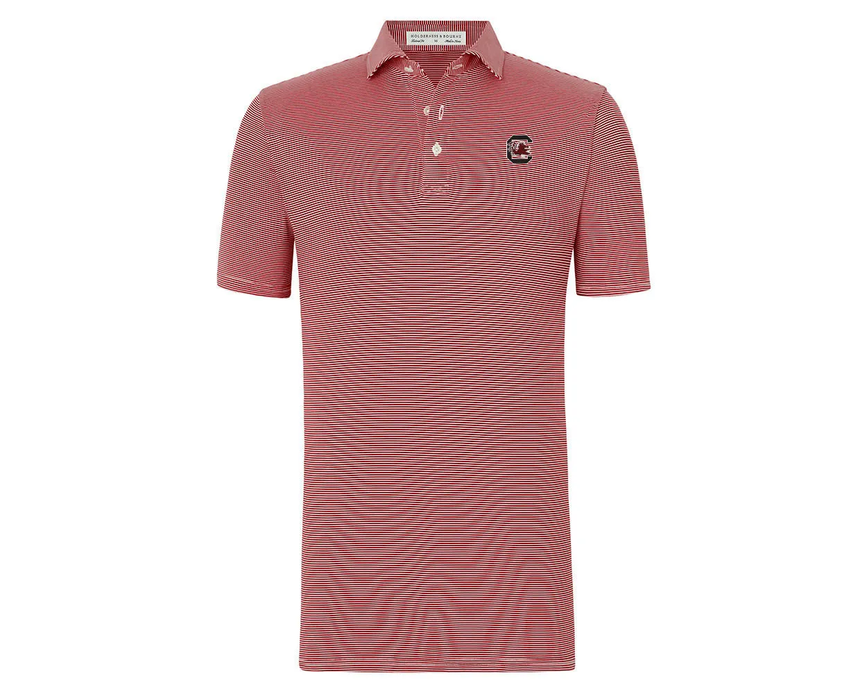 Holderness and Bourne Gamecock Polo: Garnet Stripe with Block C