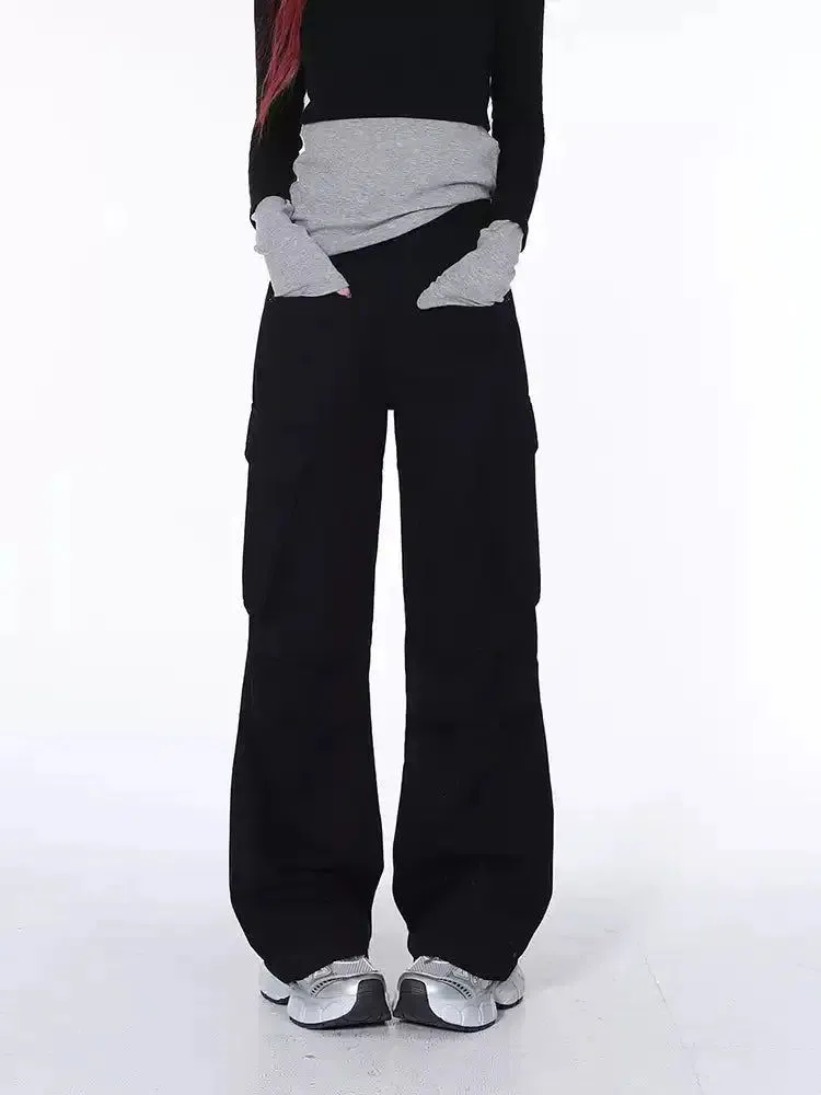 Lazy Solid Pleats Pocket Cargo Pants