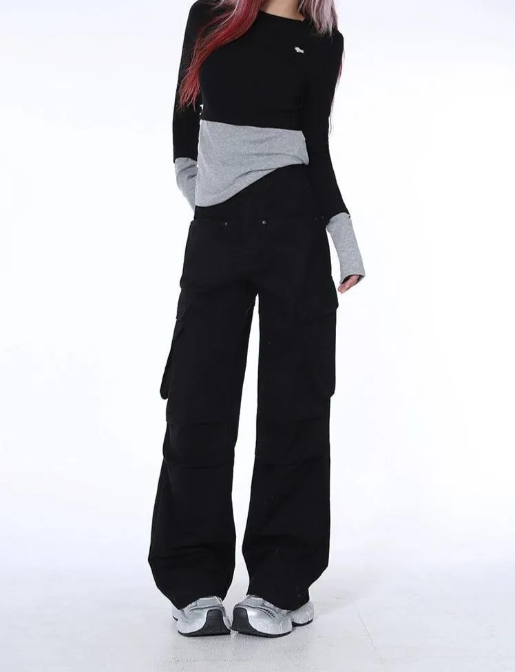 Lazy Solid Pleats Pocket Cargo Pants