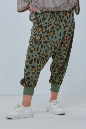 Leinenhose mit schrägem Überschlag, khaki-leo