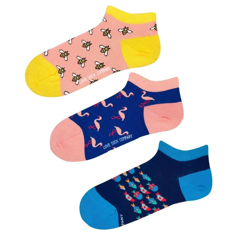 Love Sock Company 3 Pair Colorful Fun Patterned Ankle Socks Bundle 2 (Unisex)