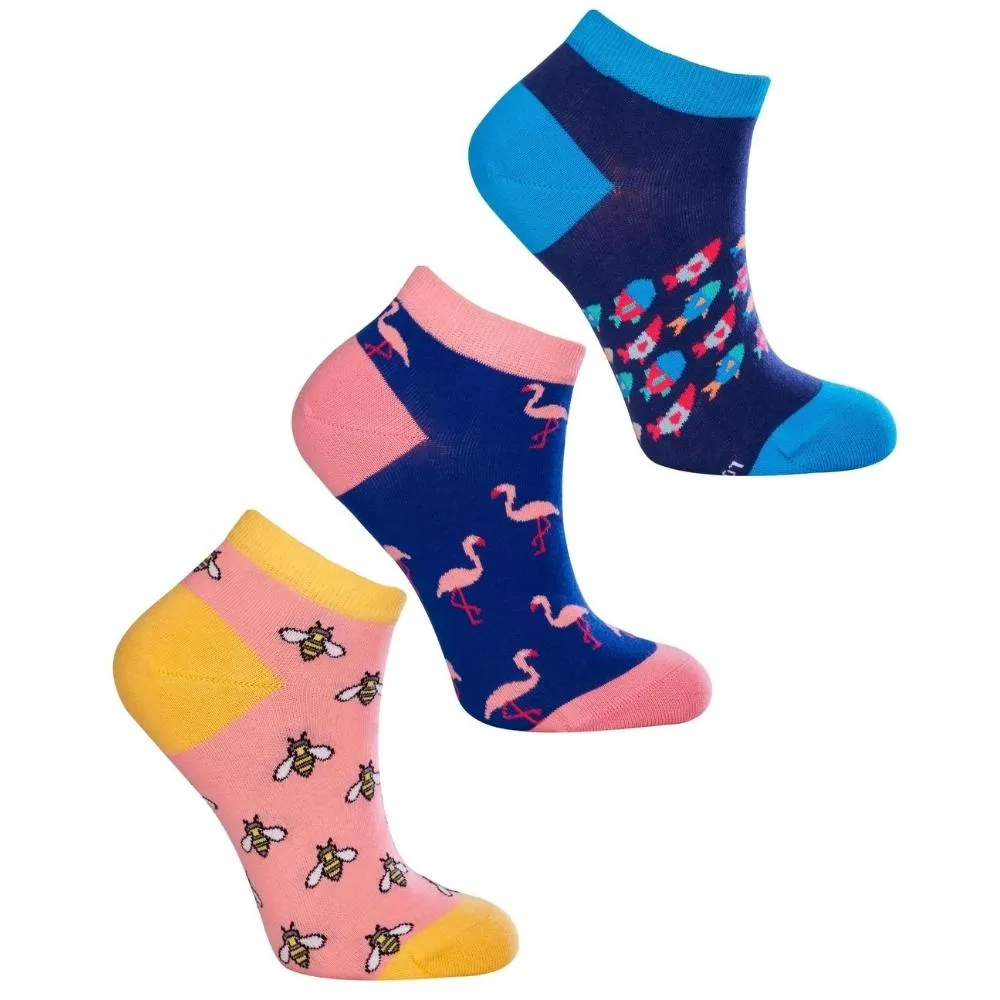 Love Sock Company 3 Pair Colorful Fun Patterned Ankle Socks Bundle 2 (Unisex)