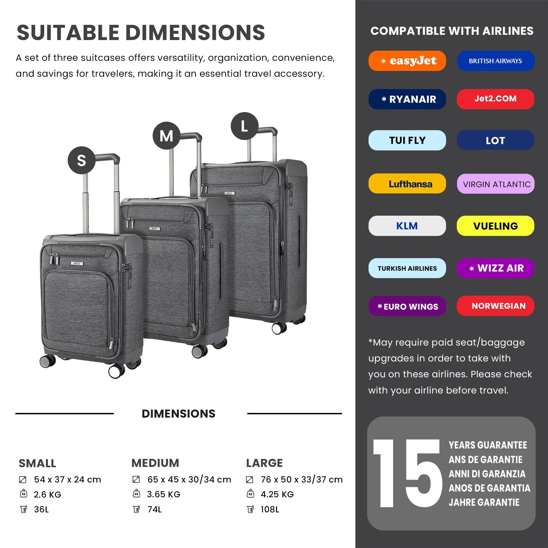 Luggage Suitcase Travel Bag Carry On Hand Cabin Check in Lightweight Expandable 4 Spinner Wheels Trolley Set | Parker