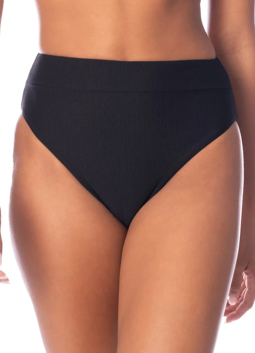 Maaji Jade Black Suzy Q High Rise Classic Bikini Bottom