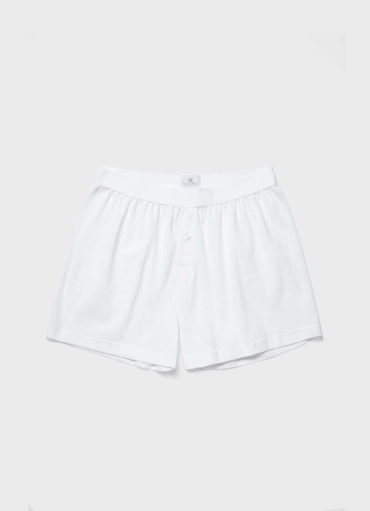 Men's Cellular Cotton One-Button Boxer Shorts in White