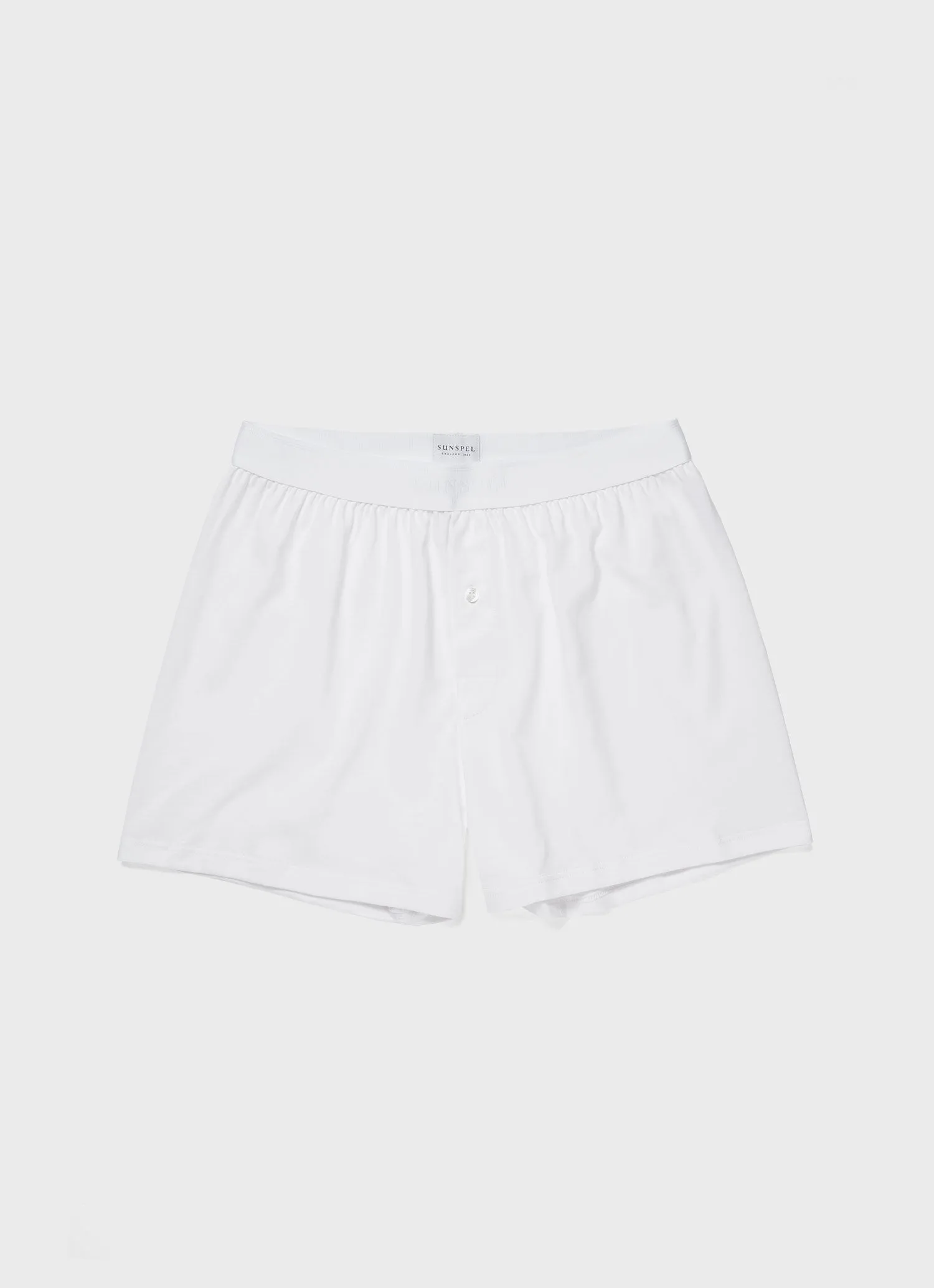 Men's Superfine Cotton One-Button Boxer Shorts in White