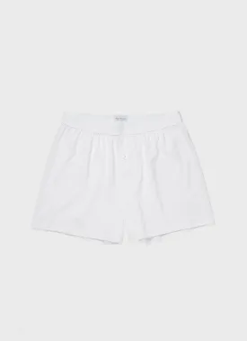 Men's Superfine Cotton One-Button Boxer Shorts in White