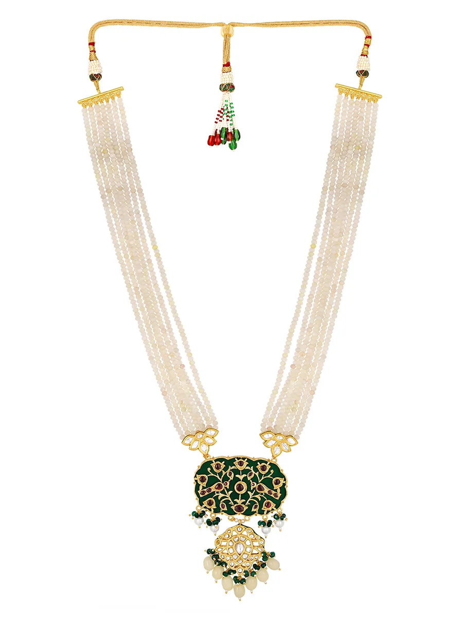 Micron gold polished brass, Agates, Kundan Polki, Shell Pearls Necklace Set