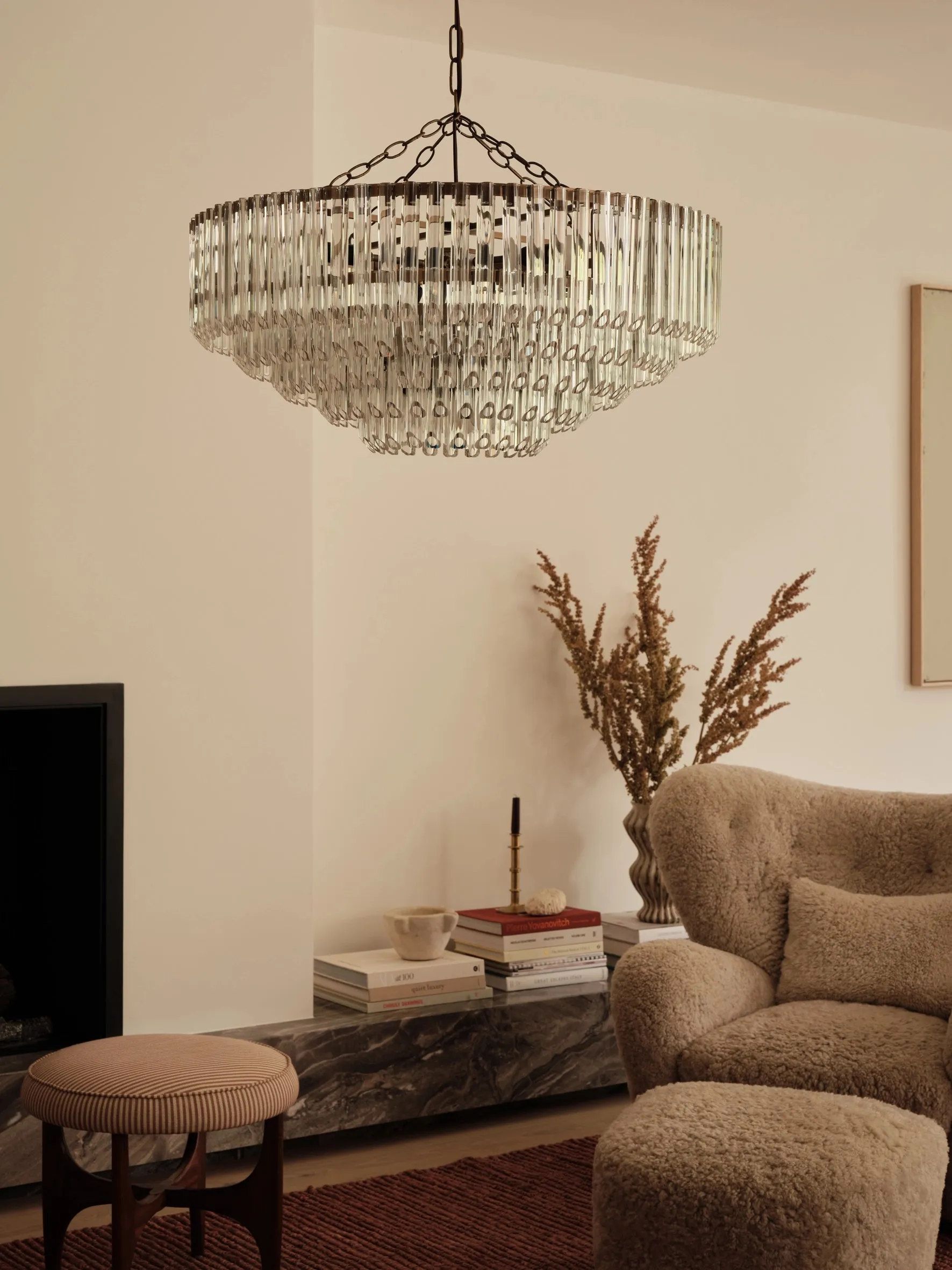 Petalia - 9 light aged brass and clear glass tube wide chandelier