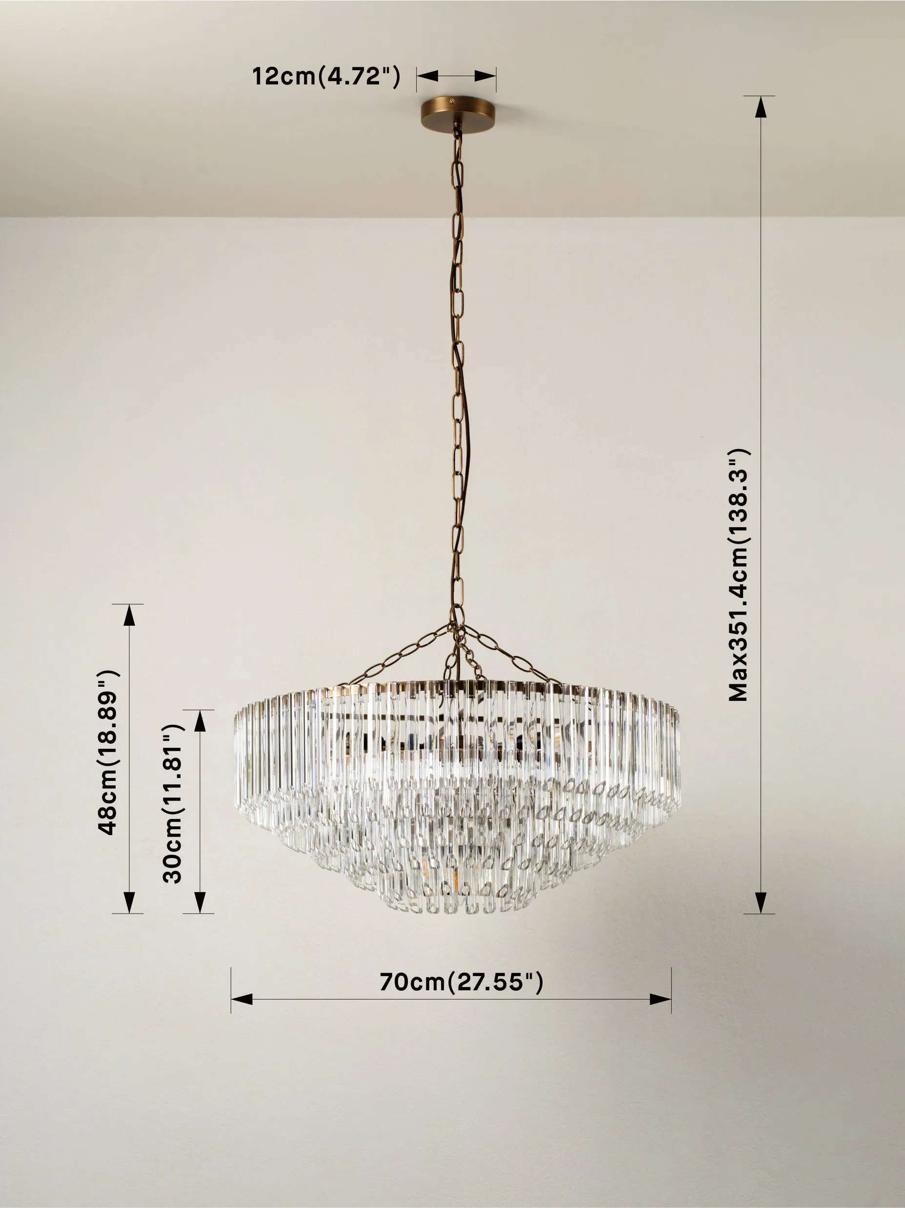 Petalia - 9 light aged brass and clear glass tube wide chandelier