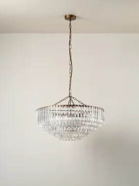 Petalia - 9 light aged brass and clear glass tube wide chandelier