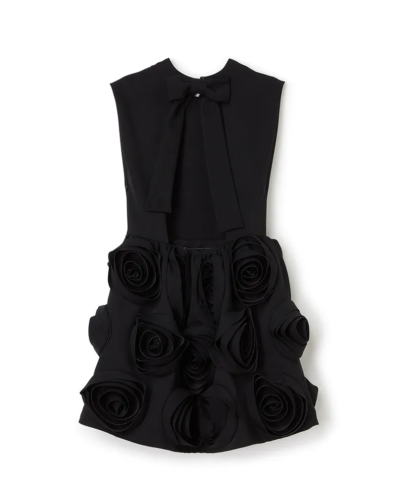 ROSE APPLIQUE BLACK MINI DRESS