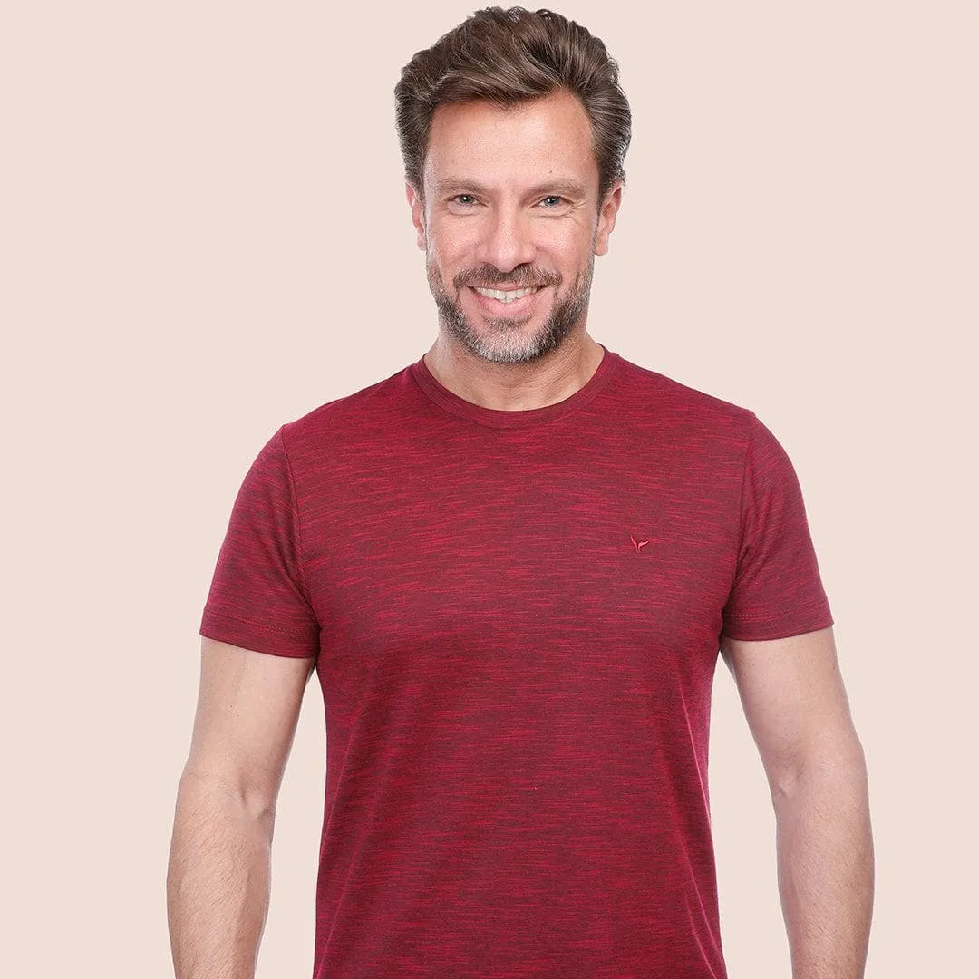 ROUND NECK TEXTURED T-SHIRT - WINE