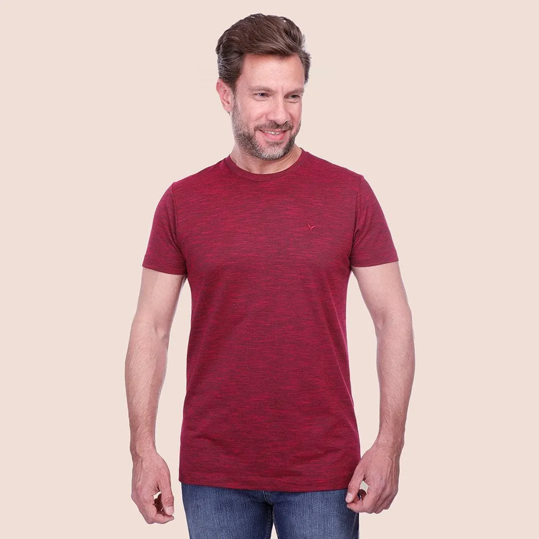 ROUND NECK TEXTURED T-SHIRT - WINE