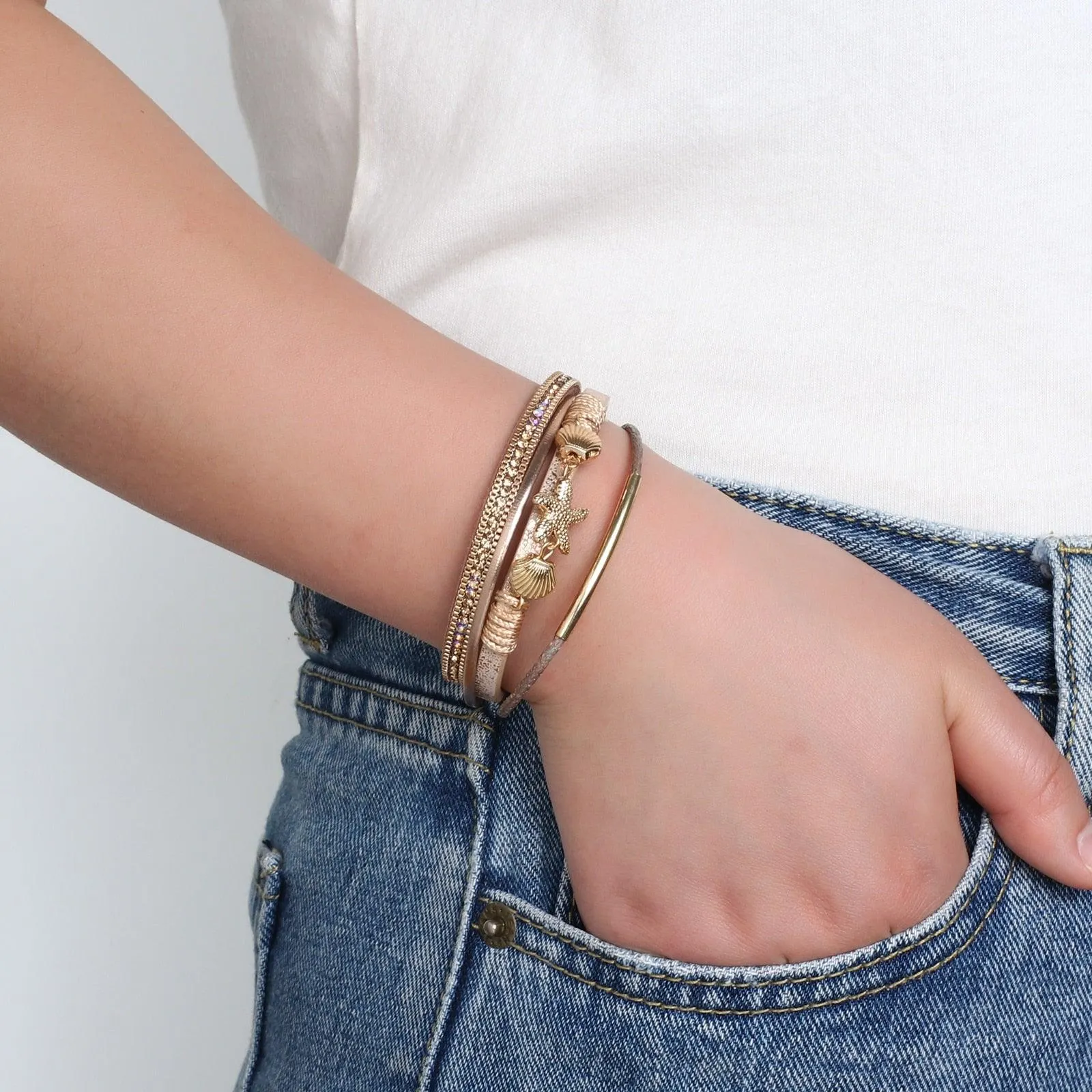 'Sea Life' Charm Cuff Bracelet - gold